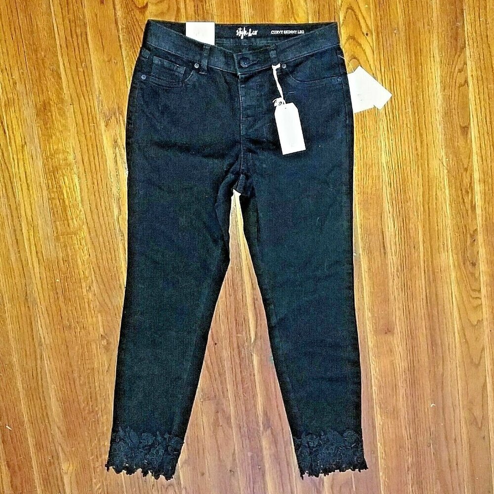 Style & Co Womens Jeans Size 4P Curvy Fit Faux Fly Lace Cuff Pull-On Skinny Leg